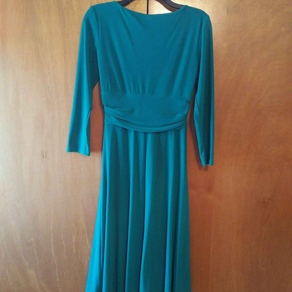 SALE! CHAPS Ralph Lauren Midi Dress, Emerald Green, 3/4 sleeves, M - Picture 5 of 7